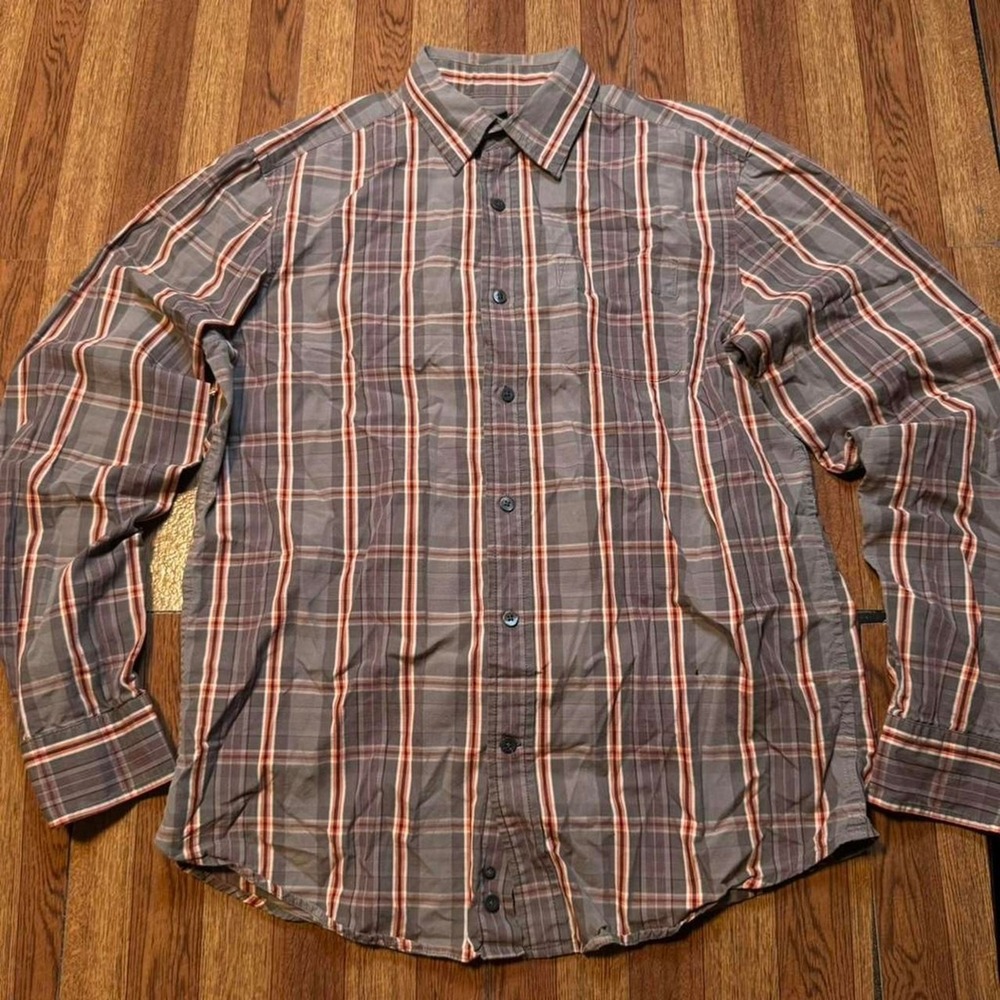 Gap Grey Orange Essential Button Up‎ Polo Dress Shirt Medium